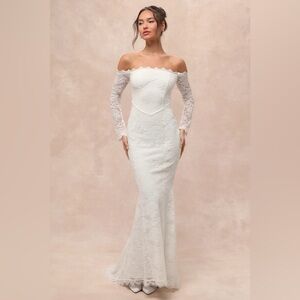 Lulus Beloved Promise White Lace Off-the-Shoulder Mermaid Maxi Dress